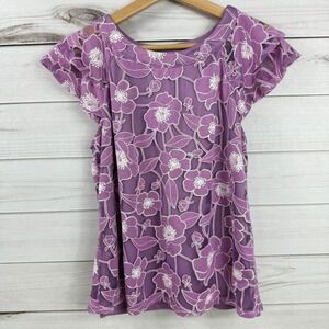 Notations Lined Sheer Floral‎ Print Short Sleeve Top Womens Size M Casual
